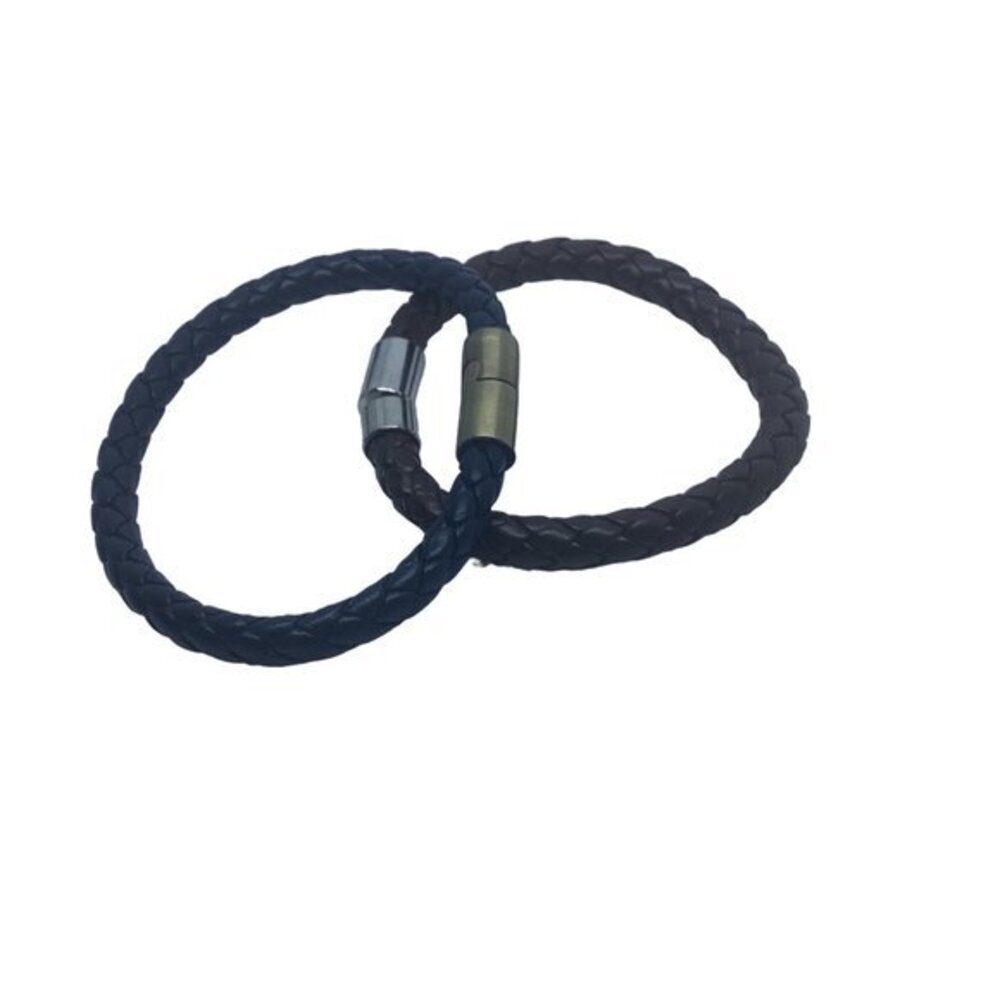Stainless Steel Braided Bracelet Men 7.5-8.5 Brown‎ Blue Magnetic Clasp Nautical